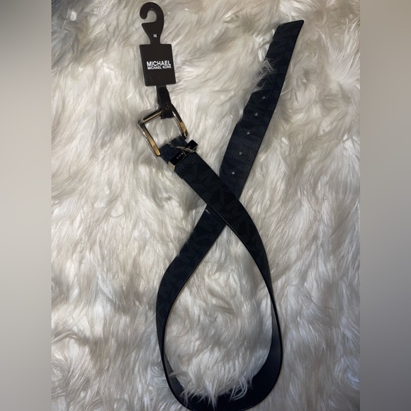 NWT MICHAEL KORS BELT BLACK MK PRINTED LOGO GOLD SIZE MEDIUM - Picture 14 of 17